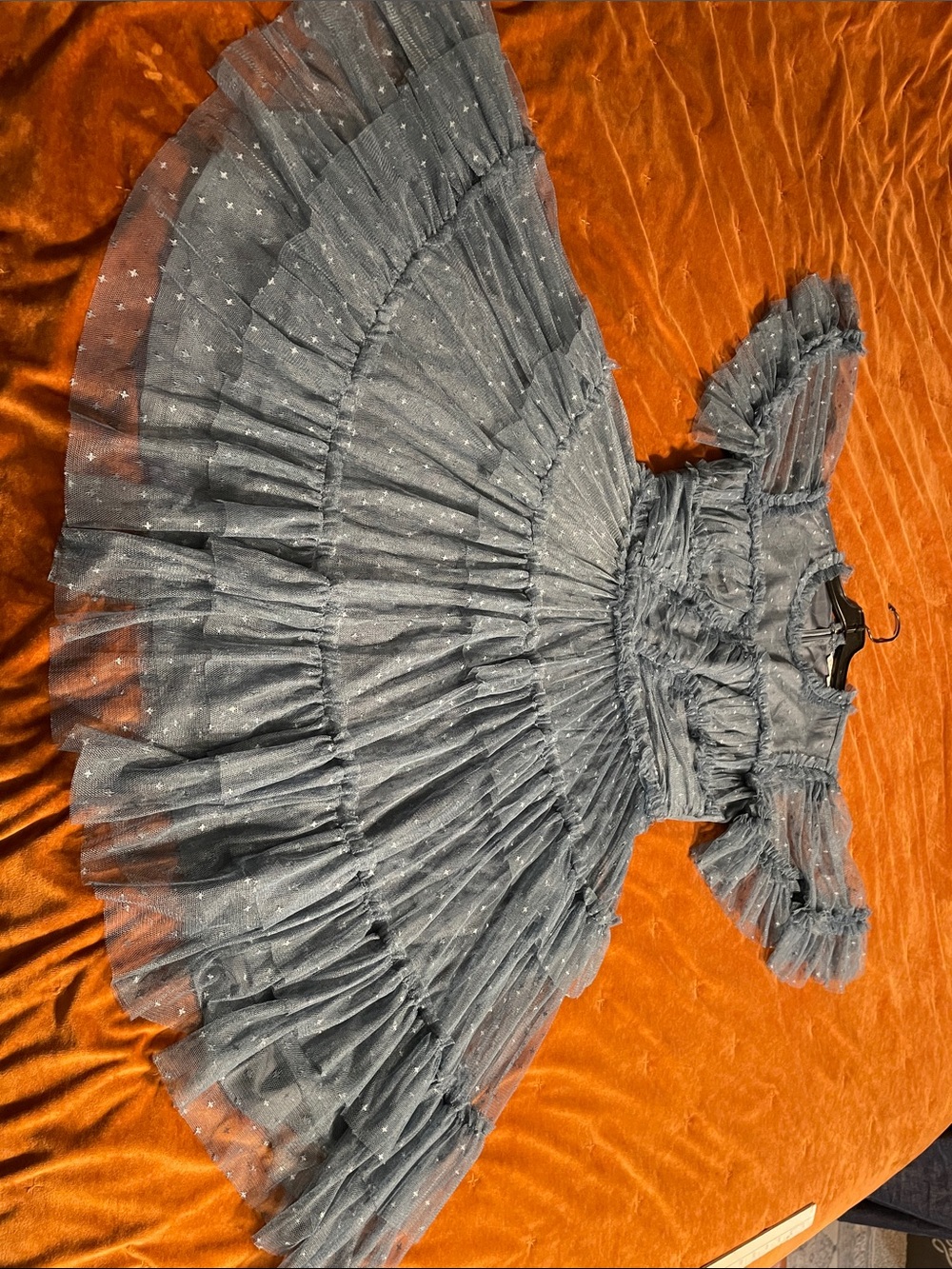 Ivy City Co Dusty Blue Ruffle Tulle Dress - Picture 17 of 17